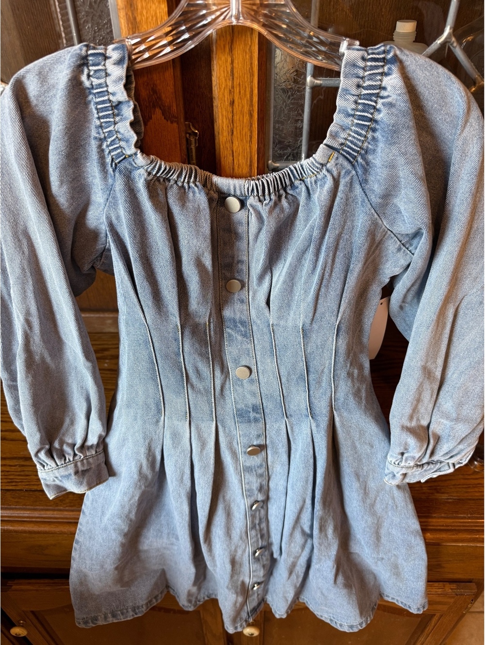 Venus Denim Corset Mini Dress Light Wash Button Front Square Neck Size 6 - Picture 2 of 5